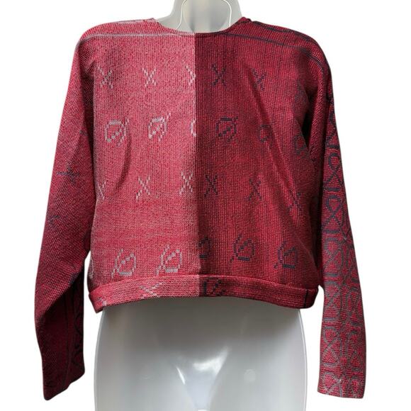Martha H Hubbard Handwoven Jacket Cardigan Size Medium Red Blue Rare Artsy - Picture 3 of 6